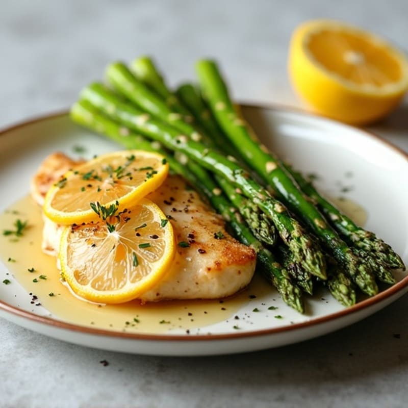 Lemon Garlic Pan-Seared Chicken with Roasted Asparagus