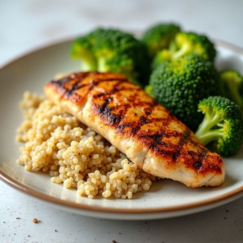 Grilled Chicken Breast with Quinoa and Roasted Broccoli