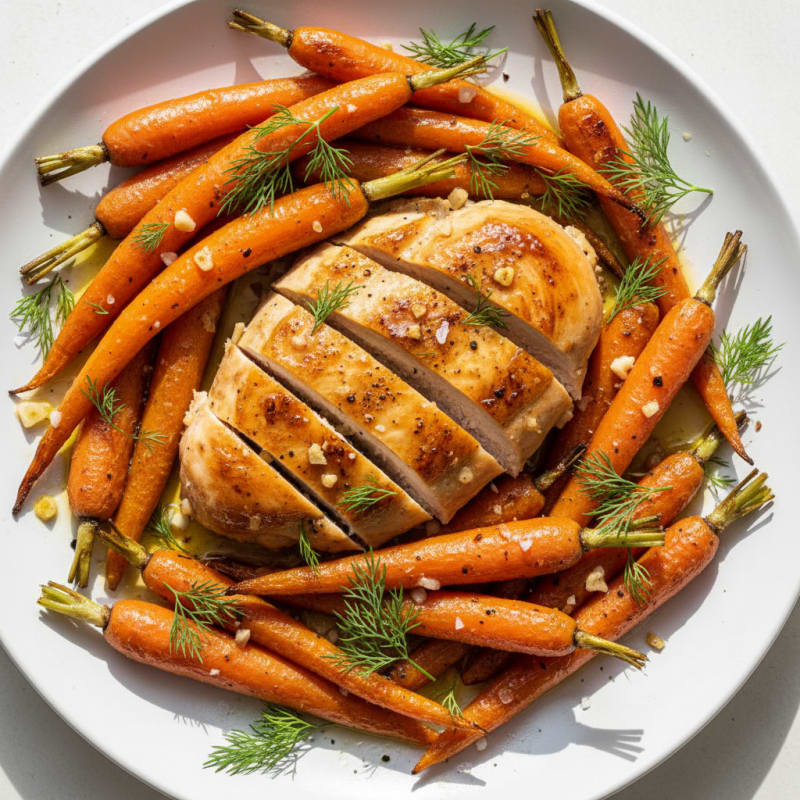 Roasted Carrot and Dill Medley with Lemon Chicken
