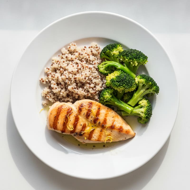 Grilled Chicken Breast with Quinoa and Steamed Broccoli