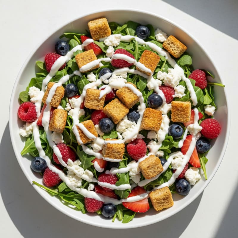 Feta Cheese and Berry Salad with Toasted Bread Cubes