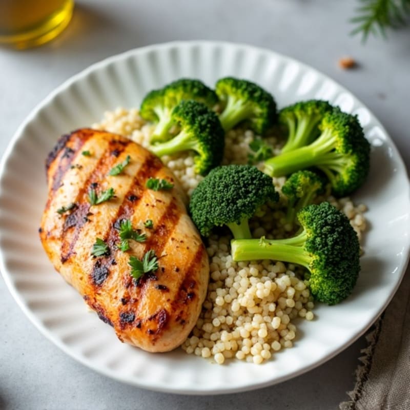 Grilled Chicken Breast with Roasted Broccoli and Quinoa