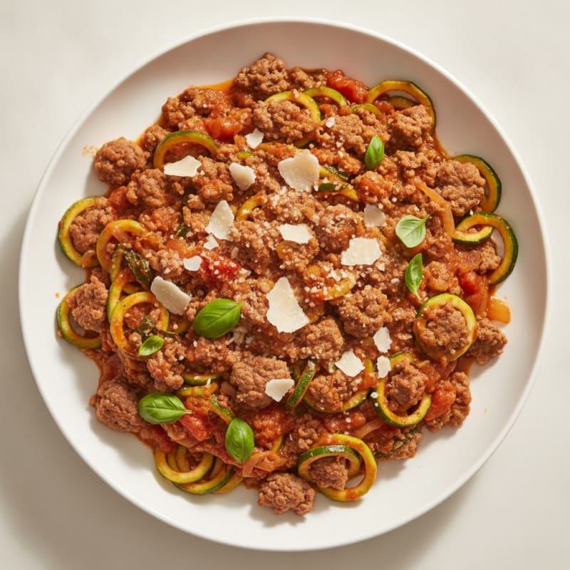 Lean Beef and Zucchini Skillet with Tomato Basil Sauce