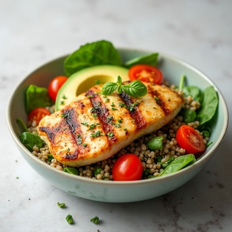 Grilled Chicken Breast with Creamy Avocado Quinoa Salad