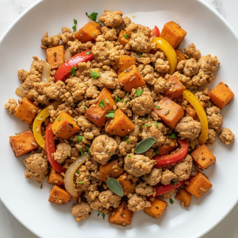 Turkey Sausage Hash with Sweet Potatoes