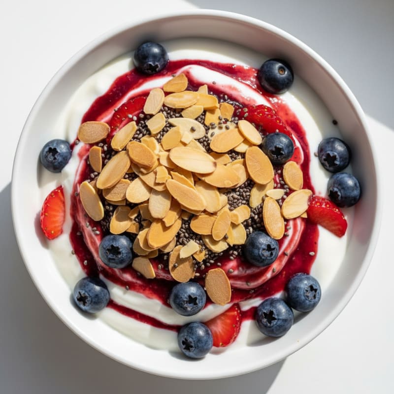Greek Yogurt Protein Parfait with Mixed Berries and Almonds