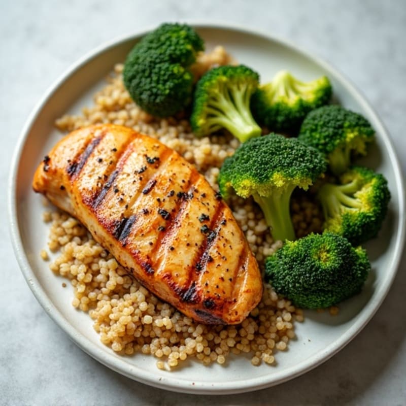 Grilled Chicken Breast with Quinoa and Roasted Broccoli