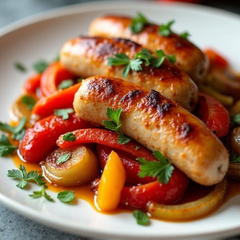 Sheet Pan Crispy Chicken Sausage with Roasted Bell Peppers and Onions