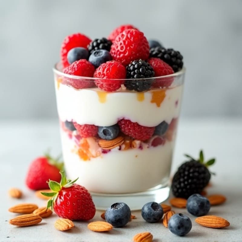 Greek Yogurt Protein Parfait with Mixed Berries and Almonds