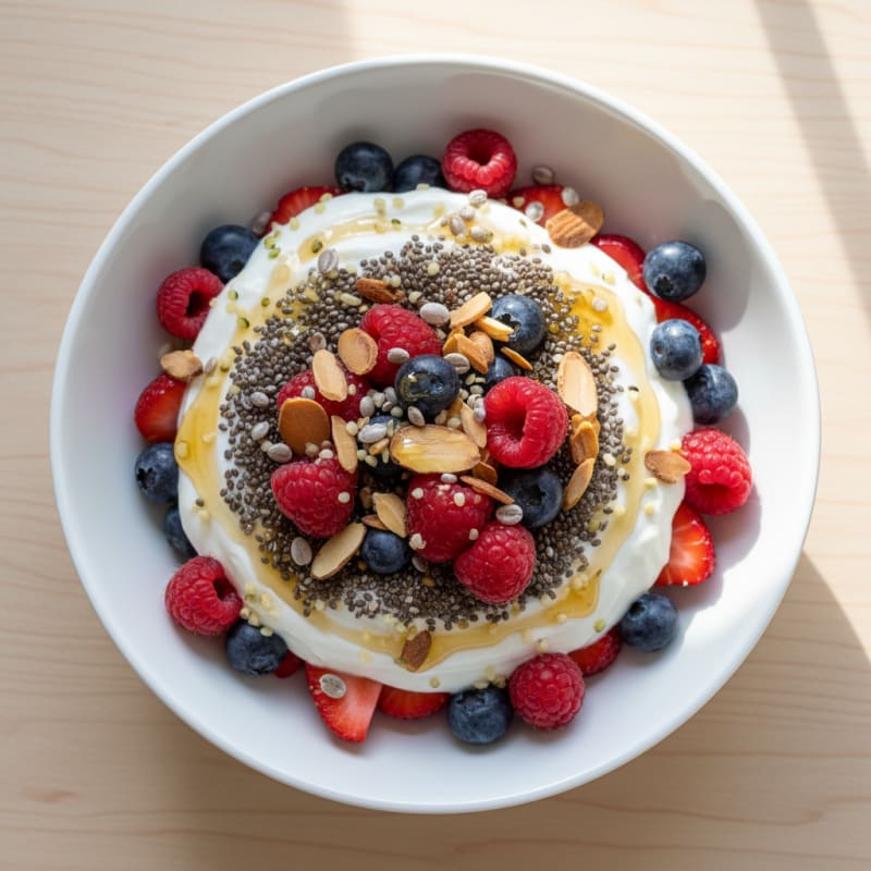Silky Greek Yogurt Parfait with Chia Seeds and Mixed Berries
