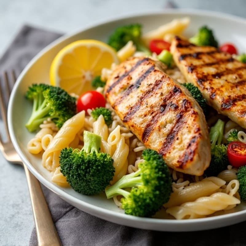 Grilled Chicken Pasta Salad with Roasted Broccoli