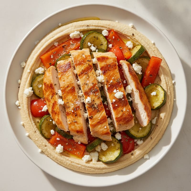 Hummus Platter with Roasted Vegetables and Feta