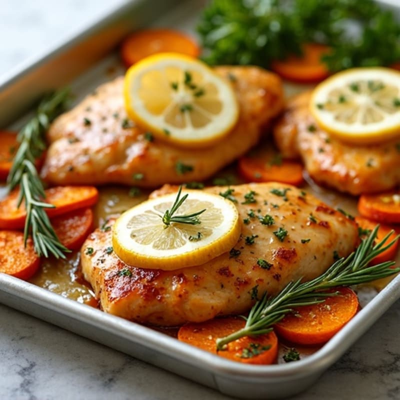 Sheet Pan Lemon Herb Chicken and Roasted Sweet Potatoes