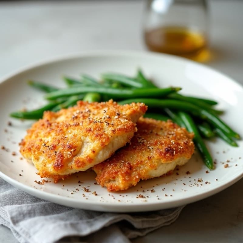 Crispy Pan-Seared Thin Chicken with Garlic Green Beans