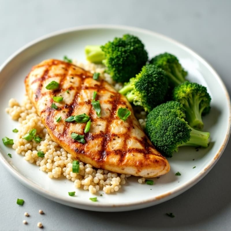 Grilled Chicken Breast with Quinoa and Steamed Broccoli
