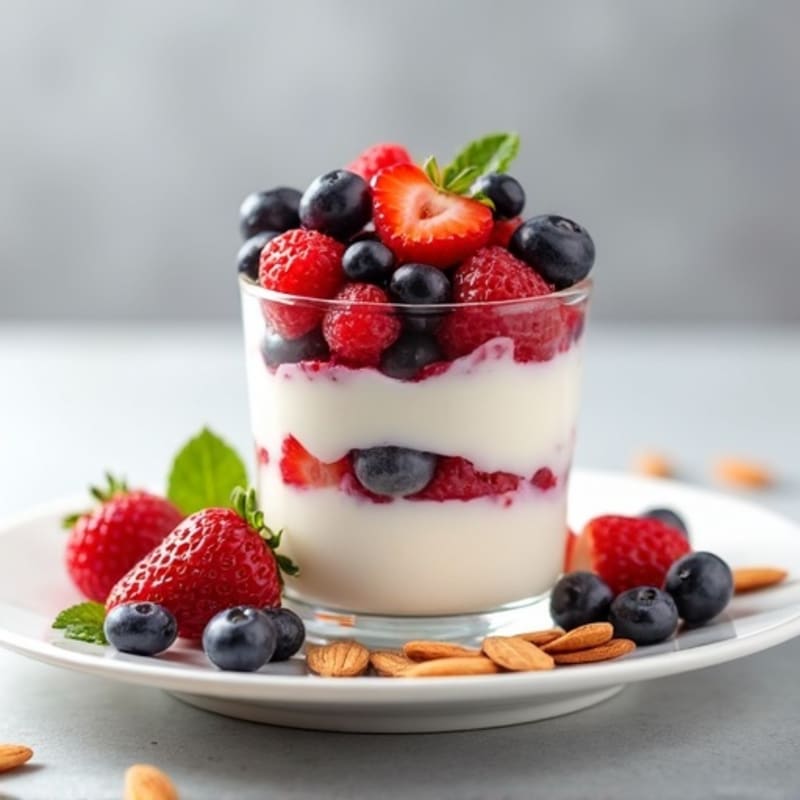 Greek Yogurt Protein Parfait with Mixed Berries and Almonds