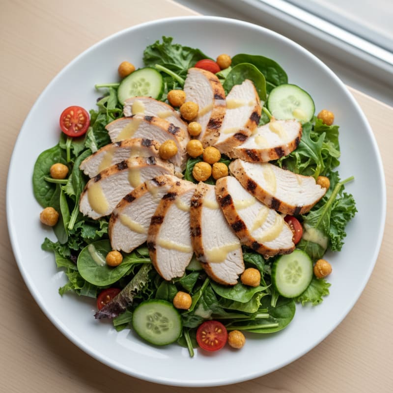 Grilled Turkey Breast Salad with Crispy Chickpeas and Lemon Vinaigrette