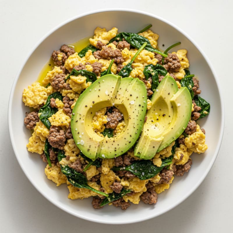 Creamy Avocado Ground Beef Scramble