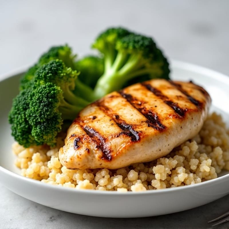 Grilled Chicken Breast with Roasted Broccoli and Quinoa