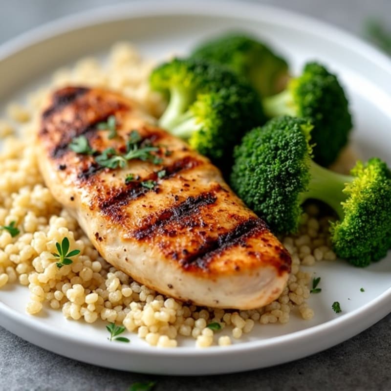 Grilled Chicken Breast with Quinoa and Roasted Broccoli