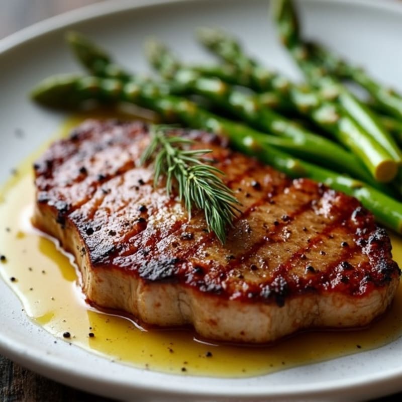 Crispy Pan-Seared Steak with Garlic Roasted Asparagus