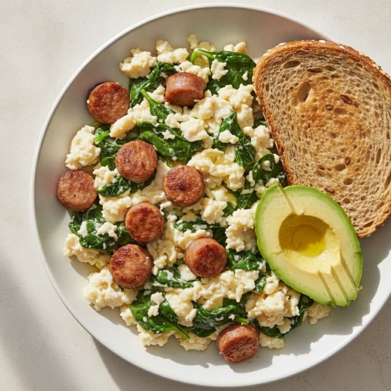 Egg White and Turkey Sausage Scramble with Spinach