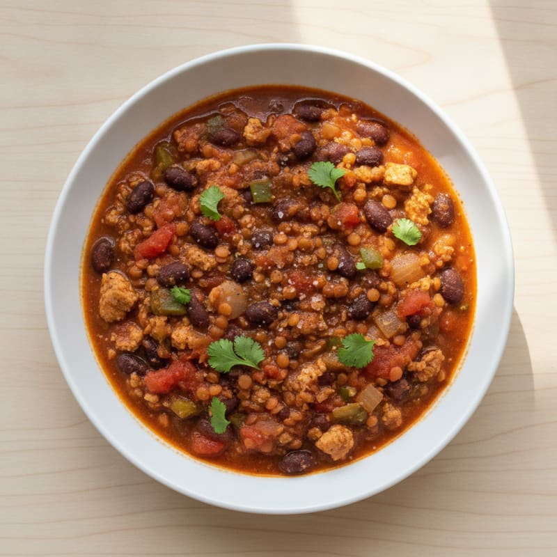 Hearty Red Lentil and Bean Chili
