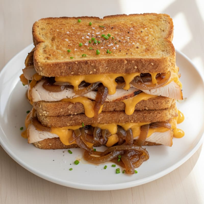 Triple-Decker Grilled Cheese with Caramelized Onions