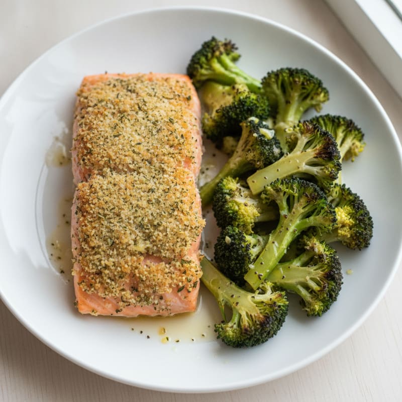Herb-Crusted Salmon with Zesty Roasted Broccoli