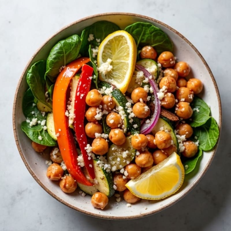 Roasted Vegetable and Chickpea Bowl with Lemon Tahini Drizzle