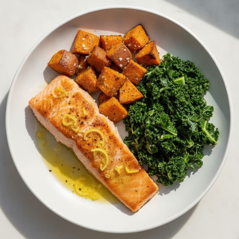 Pan-Seared Salmon with Roasted Sweet Potatoes