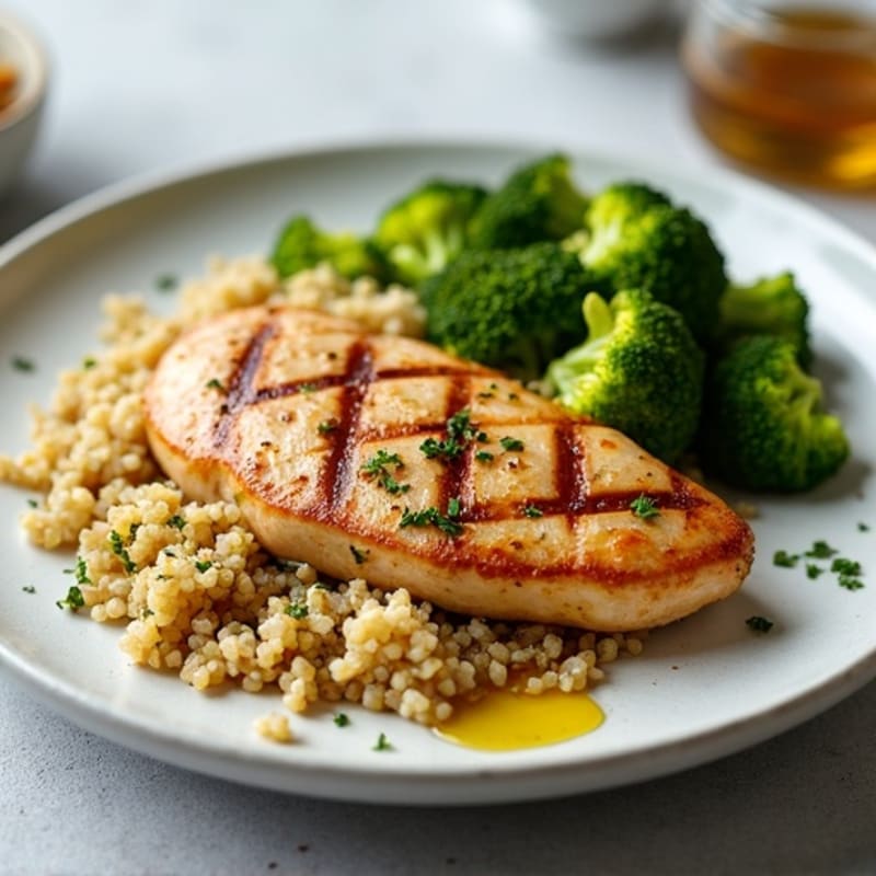 Grilled Chicken Breast with Quinoa and Roasted Broccoli