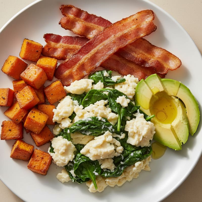 Egg White Scramble with Spinach and Turkey Bacon