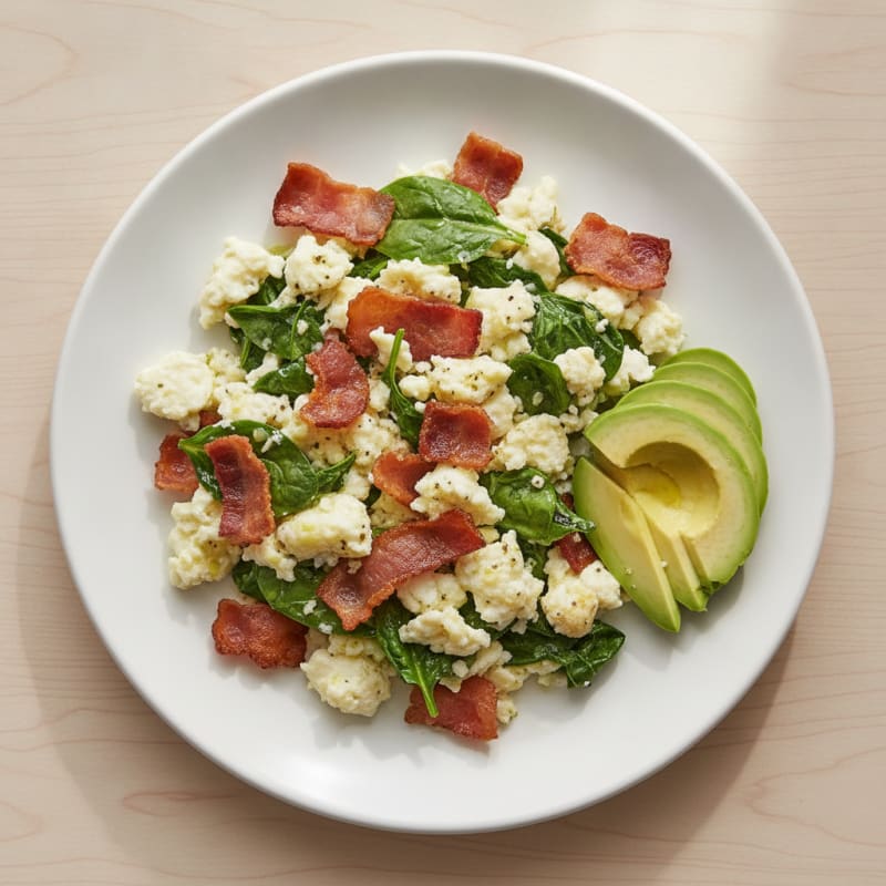 Egg White Spinach Scramble with Turkey Bacon