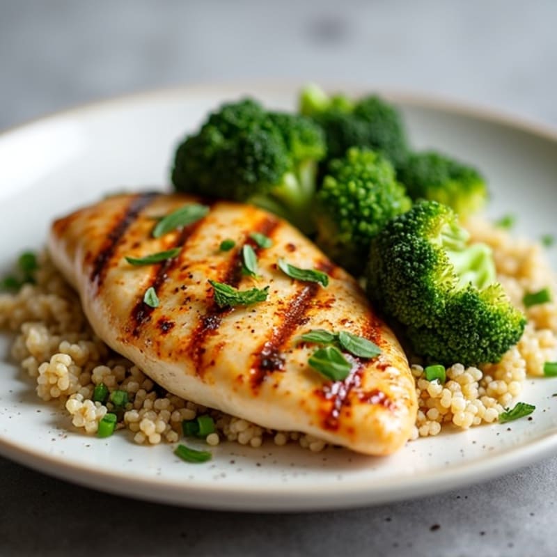 Grilled Chicken Breast with Quinoa and Roasted Broccoli