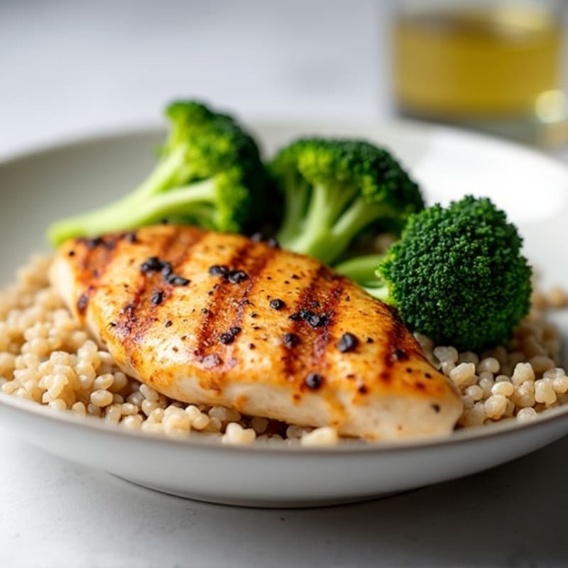 Grilled Chicken Breast with Roasted Broccoli and Brown Rice