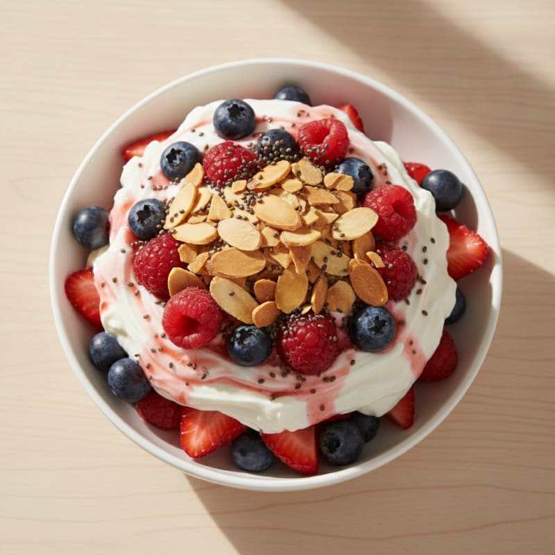 Greek Yogurt Protein Parfait with Mixed Berries and Almonds