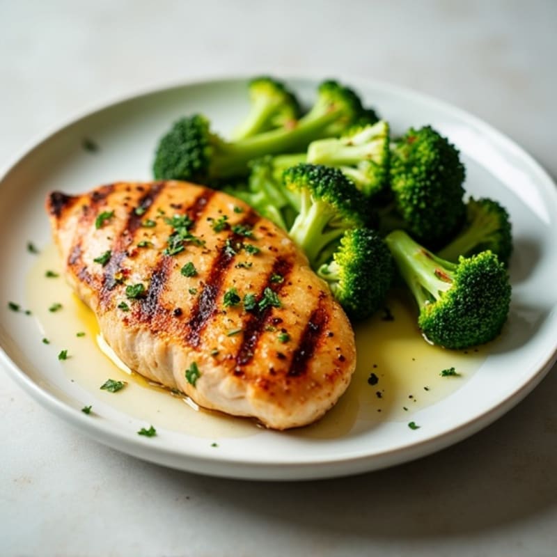 Grilled Chicken Breast with Steamed Broccoli and Lemon