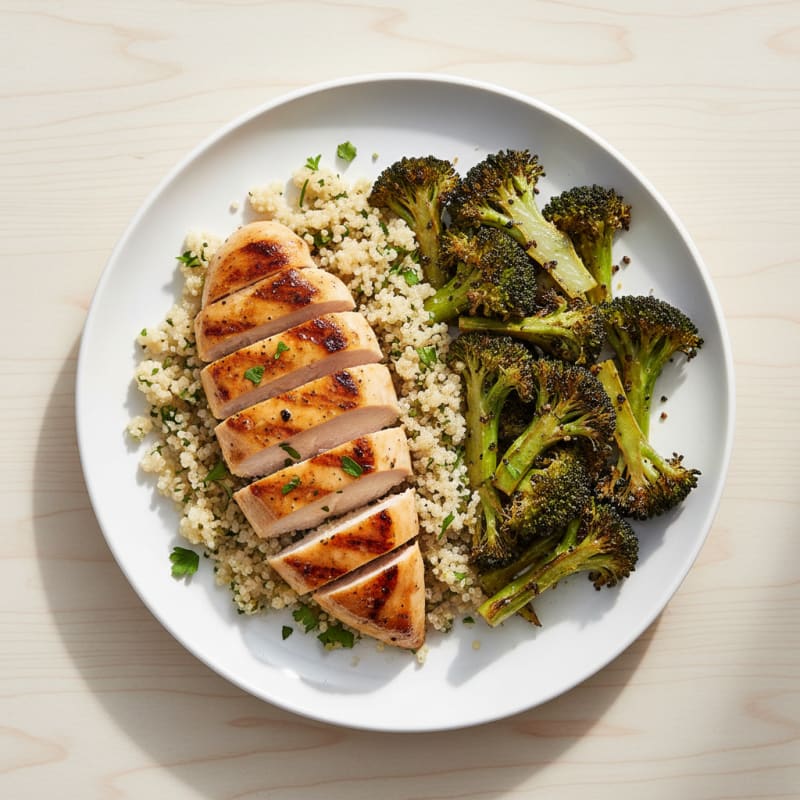 Grilled Chicken Breast with Quinoa and Roasted Broccoli