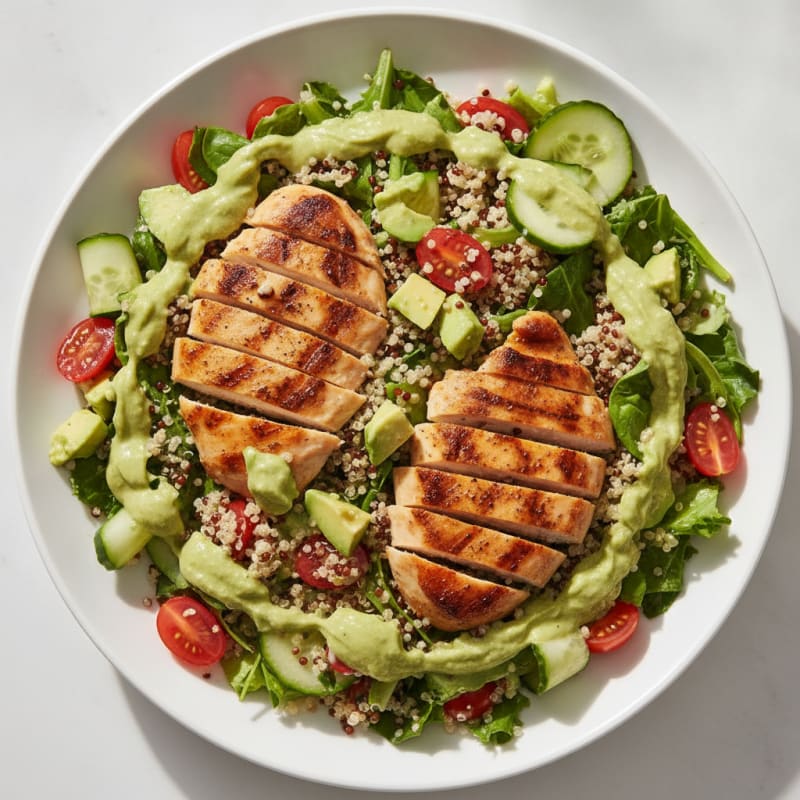 Grilled Chicken and Quinoa Salad with Creamy Avocado Dressing