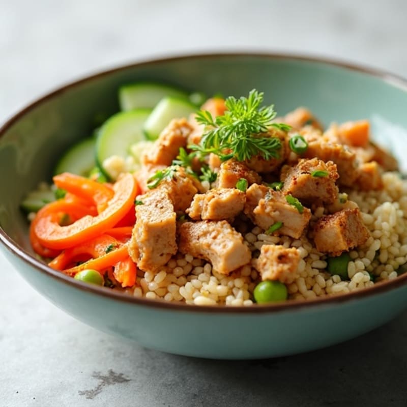 Sesame Ginger Flaked Tuna Bowl with Brown Rice and Fresh Vegetables