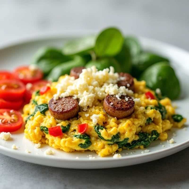 Egg White Scramble with Turkey Sausage and Sautéed Spinach