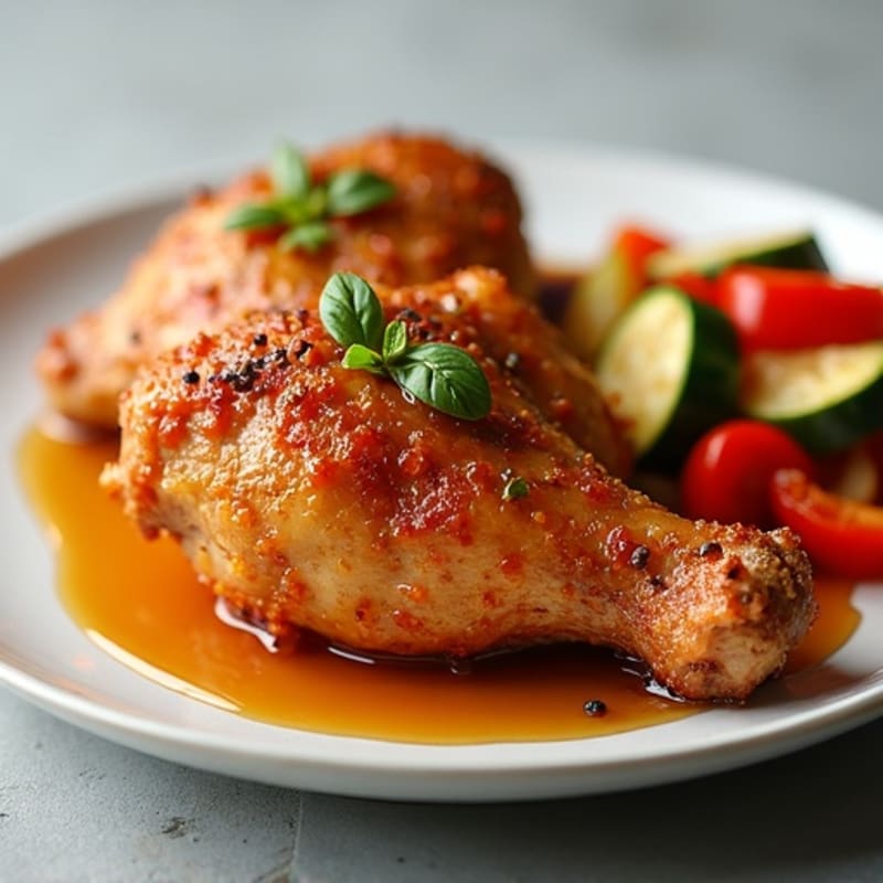 Crispy Chicken with Sweet and Sour Glaze and Roasted Vegetables