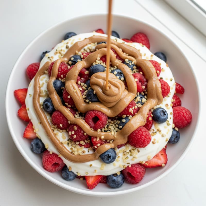 Greek Yogurt Parfait with Mixed Berries and Almond Butter