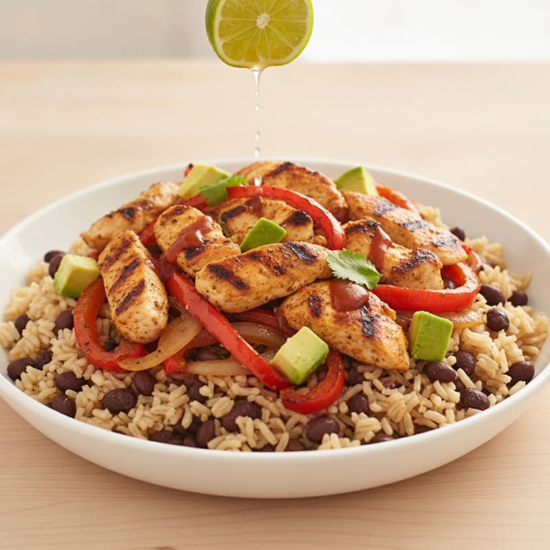 Grilled Chicken Fajita Bowl with Black Beans and Brown Rice