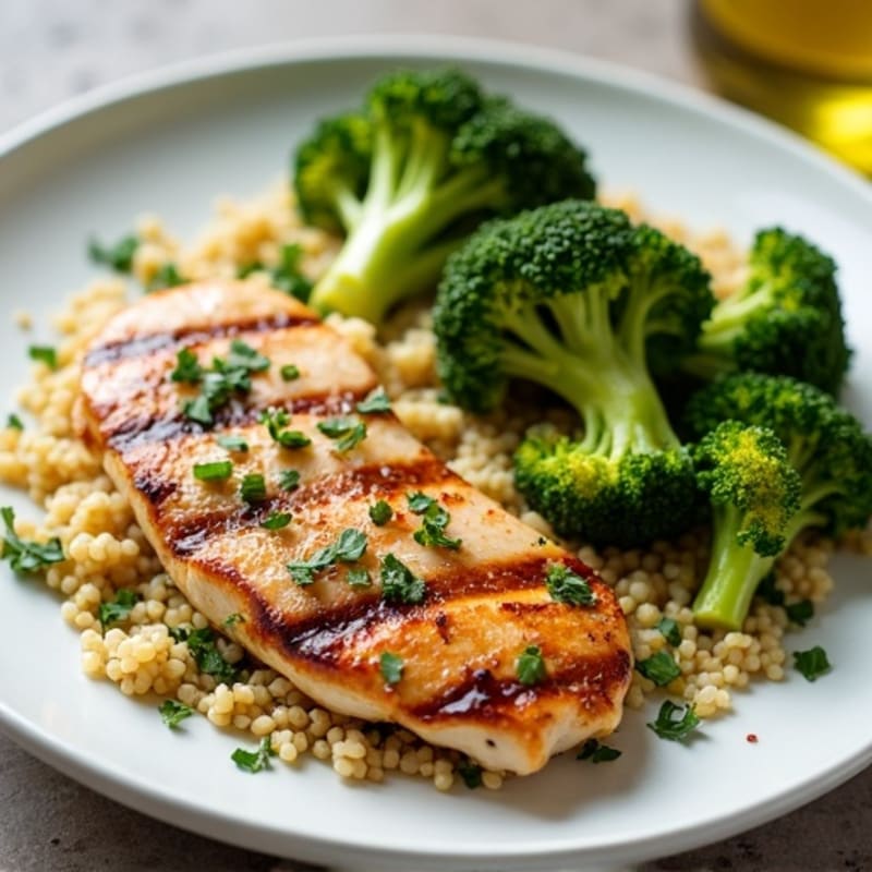 Grilled Chicken Breast with Quinoa and Roasted Broccoli