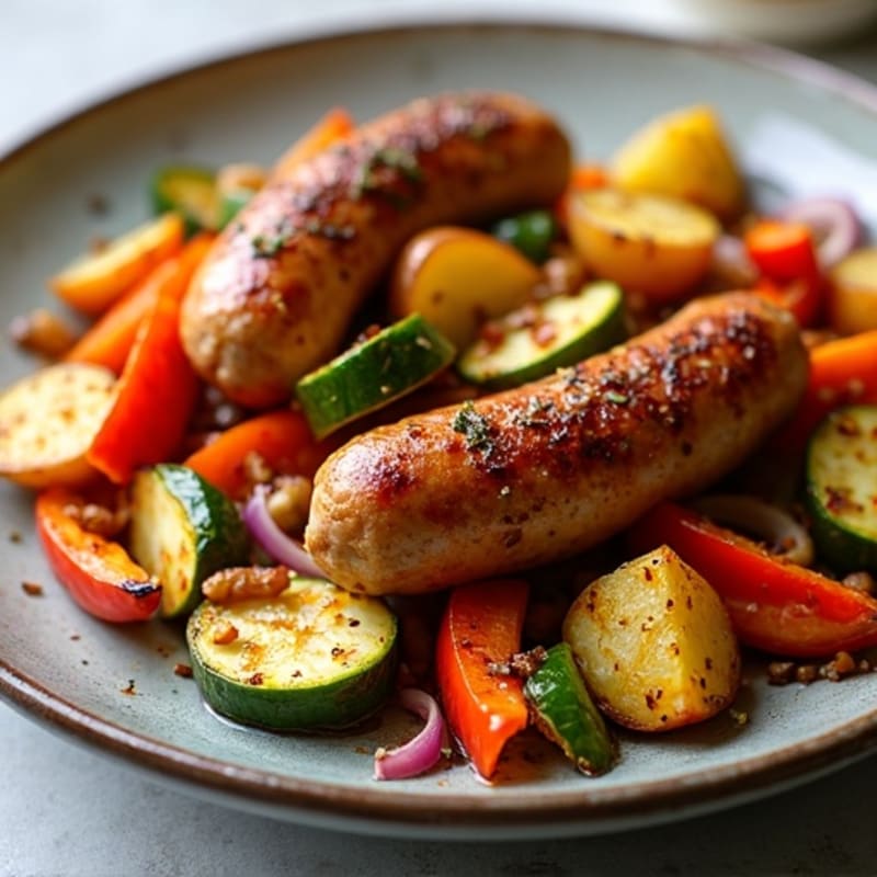 Sheet Pan Sausage and Crispy Potatoes with Roasted Vegetables