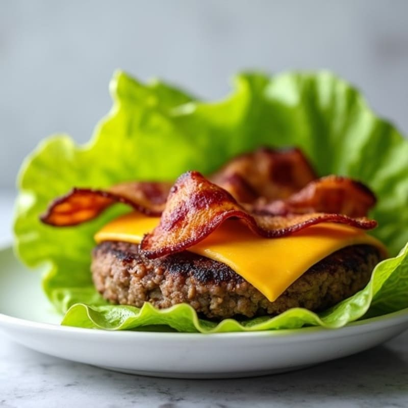 Grilled Lean Beef Cheeseburger Lettuce Wraps with Crispy Turkey Bacon