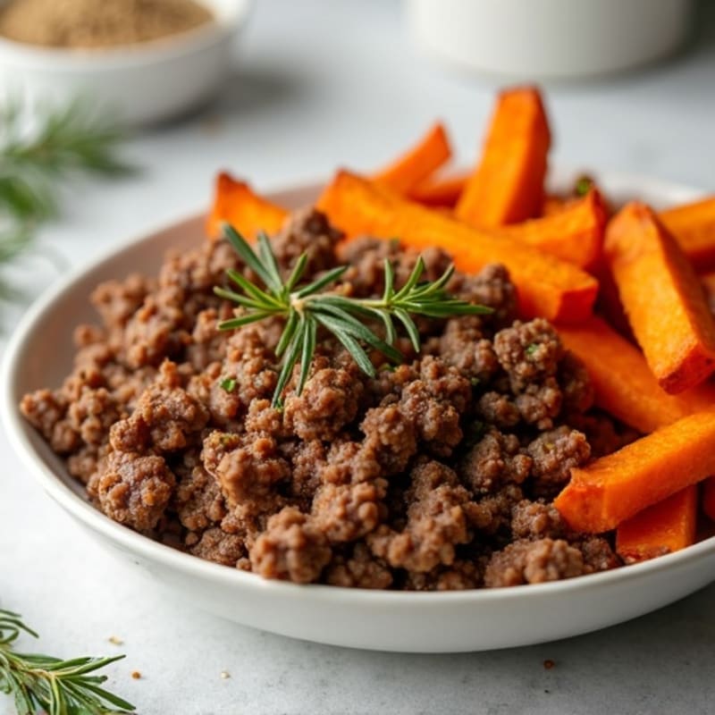Crispy Sweet Potato Fries with Herb-Seasoned Ground Beef