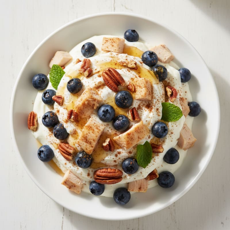 Greek Yogurt Protein Parfait with Mixed Berries and Chopped Chicken Breast